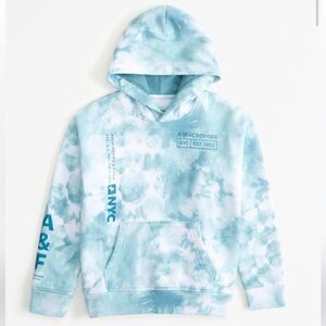 Abercrombie Boys tie-dye print logo popover hoodie size  11/12 Teal Dye Pattern